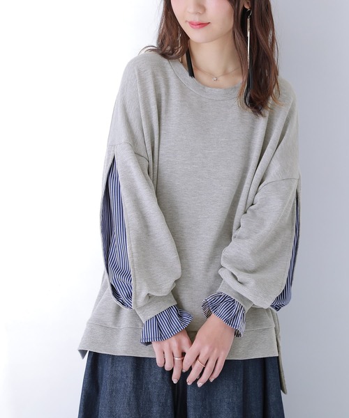 osharewalker（オシャレウォーカー）の「『ストライプドッキングぽわん袖スウェット』（スウェット・レディース・ブラック/ミント/杢グレー・FREE）」の11枚目の写真