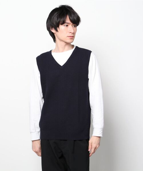 TOKYO SHIRTS（トウキョウシャツ）の「バイアスジャガード ニットベスト（ベスト・メンズ・ダークグリーン/ネイビー・L/M/LL）」の12枚目の写真