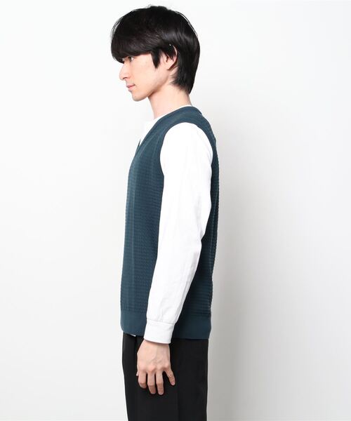 TOKYO SHIRTS（トウキョウシャツ）の「バイアスジャガード ニットベスト（ベスト・メンズ・ダークグリーン/ネイビー・L/M/LL）」の13枚目の写真
