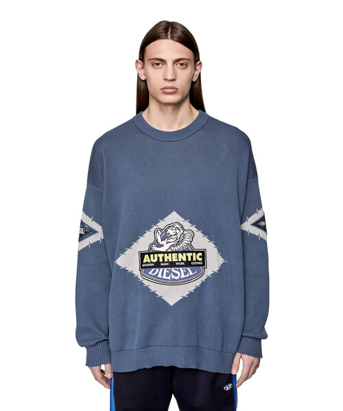 DIESEL（ディーゼル）の「メンズ ニット オーバーサイズ ジャガード（ニット/セーター・メンズ・ライトグレー/ブルー・X-LARGE/MEDIUM/SMALL/LARGE）」の21枚目の写真
