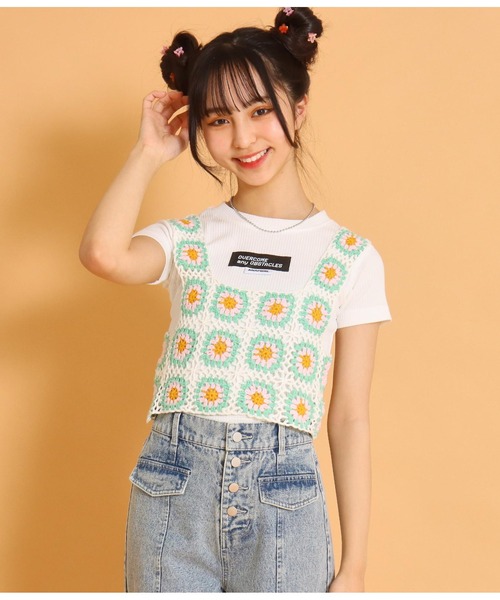 ANAP GiRL(アナップガール)の「カギアミベスト(ベスト・キッズ・ブラック/ホワイト・S/M)」の10枚目の写真