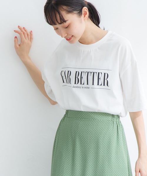 Honeys(ハニーズ)の「ロゴプリントゆるTシャツ(Tシャツ/カットソー・レディース・イエロー/ホワイト×ブルー/グリーン/エンジ/ブラック/ホワイト・S/M/LL/L)」の2枚目の写真