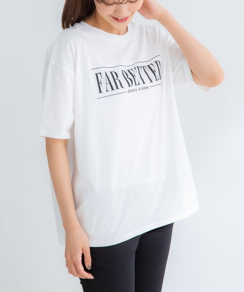Honeys(ハニーズ)の「ロゴプリントゆるTシャツ(Tシャツ/カットソー・レディース・イエロー/ホワイト×ブルー/グリーン/エンジ/ブラック/ホワイト・S/M/LL/L)」の9枚目の写真
