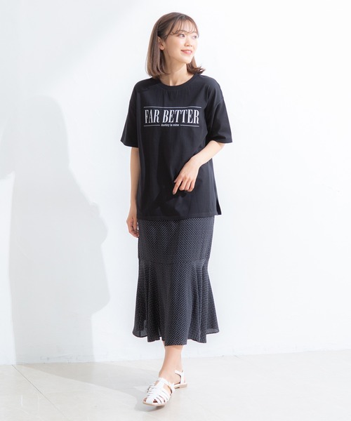 Honeys(ハニーズ)の「ロゴプリントゆるTシャツ(Tシャツ/カットソー・レディース・イエロー/ホワイト×ブルー/グリーン/エンジ/ブラック/ホワイト・S/M/LL/L)」の19枚目の写真