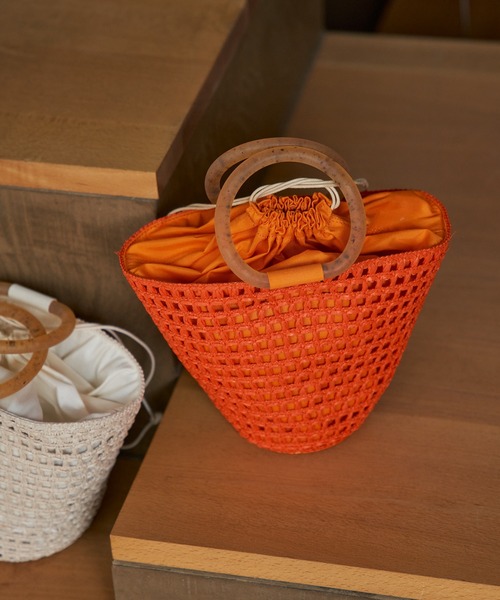 CATERINA BERTINI（カテリーナベルティーニ）の「【Caterina Bertini】クロシェミニバッグ（かごバッグ・レディース・オフホワイト/ブラック/オレンジ・FREE）」の12枚目の写真