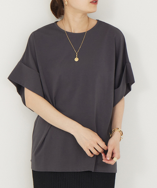 Rouge vif（ルージュヴィフ）の「ﾀｰﾝﾊﾞｯｸｶｯﾄｿｰ（Tシャツ/カットソー・レディース・チャコールグレー/ホワイト/ピンク・フリー）」の3枚目の写真