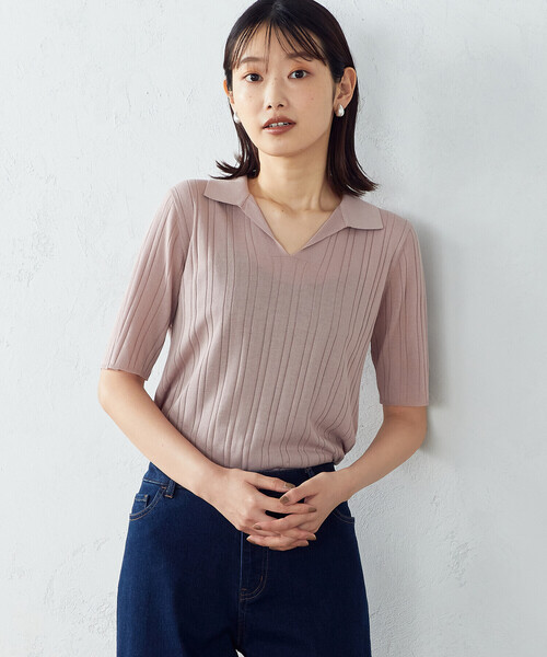 COMME CA ISM(コムサイズム)の「スキッパー衿付き ニット(ニット/セーター・レディース・ブラック/ピンク/グレイッシュベージュ・MEDIUM/LARGE)」の3枚目の写真
