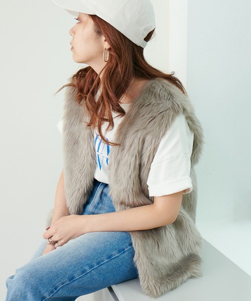 natural couture(ナチュラルクチュール)の「AWアイテム/ロングファーベスト(ベスト・レディース・マルチ/モカ/グレイッシュベージュ・FREE)」の2枚目の写真