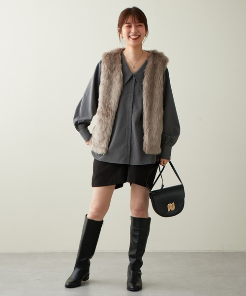 natural couture(ナチュラルクチュール)の「AWアイテム/ロングファーベスト(ベスト・レディース・マルチ/モカ/グレイッシュベージュ・FREE)」の4枚目の写真