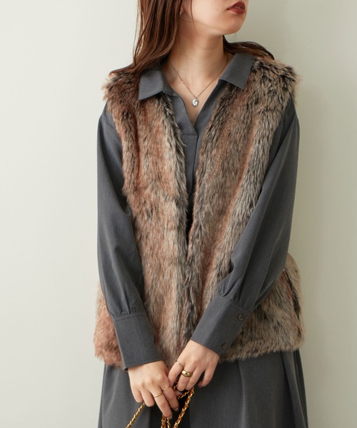 natural couture(ナチュラルクチュール)の「AWアイテム/ロングファーベスト(ベスト・レディース・マルチ/モカ/グレイッシュベージュ・FREE)」の17枚目の写真