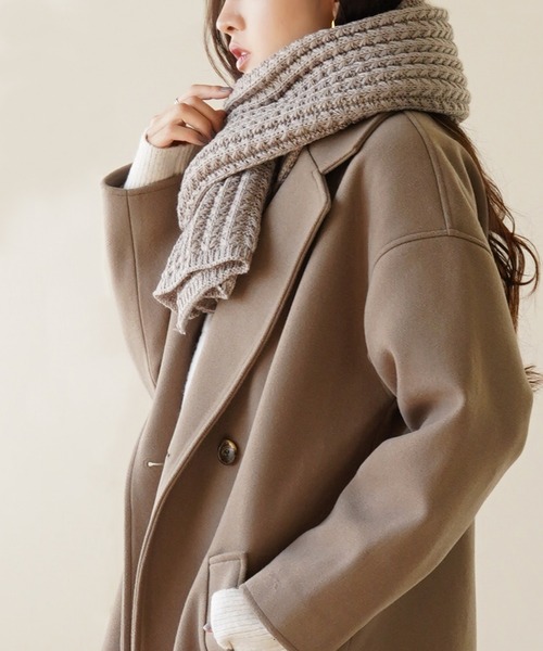IAMUSE（アイアミューズ）の「【IAMUSE】ざっくりニットマフラー S0068（マフラー・レディース・チャコールグレー/アイボリー/グレイッシュベージュ・FREE）」の7枚目の写真