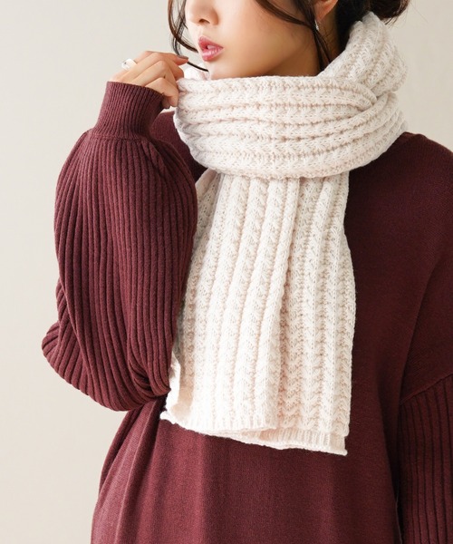 IAMUSE（アイアミューズ）の「【IAMUSE】ざっくりニットマフラー S0068（マフラー・レディース・チャコールグレー/アイボリー/グレイッシュベージュ・FREE）」の14枚目の写真