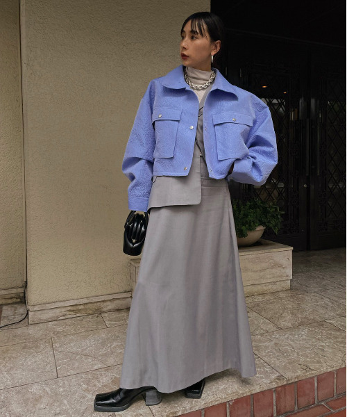 Ameri(アメリ)の「EMBOSS SHORT ARMY LIKE JACKET(その他アウター・レディース・ブラック/カーキ/ブルー・FREE)」の20枚目の写真