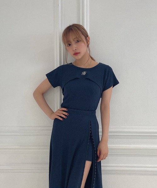 ANDGEEBEE（アンジービー）の「レイヤードリブトップス（その他トップス・レディース・ブラック/ネイビー・MEDIUM）」の3枚目の写真