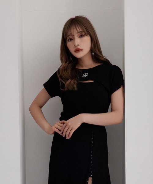 ANDGEEBEE（アンジービー）の「レイヤードリブトップス（その他トップス・レディース・ブラック/ネイビー・MEDIUM）」の4枚目の写真