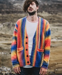 【NO ID.】Multi Color Stripe Knit V-Neck Cardigan / マルチ カラー ストライプ ニット Vネック カーディガン
