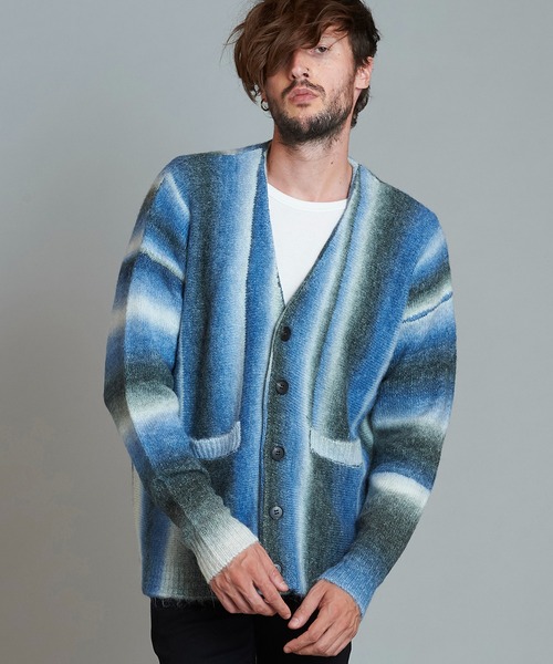 NO ID.(ノーアイディ)の「【NO ID.】Multi Color Stripe Knit V-Neck Cardigan / マルチ カラー ストライプ ニット Vネック カーディガン(カーディガン/ボレロ・メンズ・オレンジ/ブラウン/ピンク系その他/ブルー・ONE SIZE)」の3枚目の写真