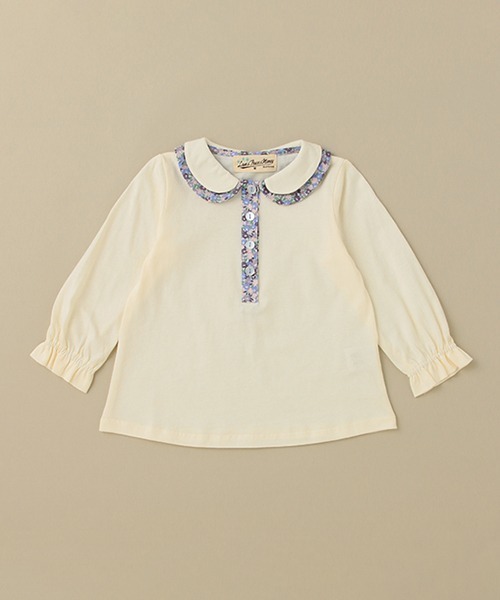 Love&Peace&Money（ラブアンドピースアンドマネー）の「小花柄コンビブラウス（シャツ/ブラウス・キッズ・ライトピンク/キナリ・100cm/130cm/120cm/90cm/80ｃｍ/110cm）」の2枚目の写真