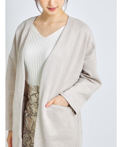 tocco closet(トッコ クローゼット)の「ポケットファスナースエードポンチコーディガン(ノーカラーコート・レディース・ライトグレー/モカ/グレイッシュベージュ/グレイッシュブルー・M)」の7枚目の写真