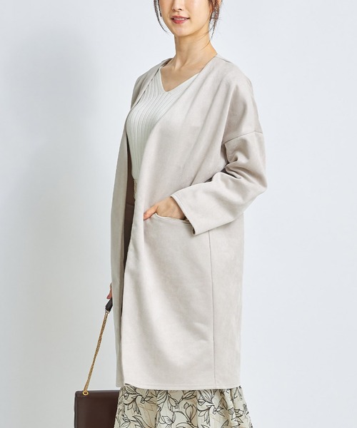 tocco closet(トッコ クローゼット)の「ポケットファスナースエードポンチコーディガン(ノーカラーコート・レディース・ライトグレー/モカ/グレイッシュベージュ/グレイッシュブルー・M)」の12枚目の写真
