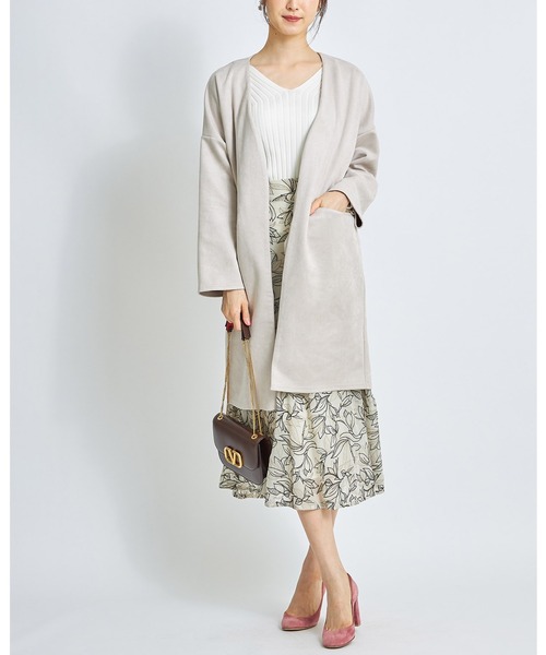 tocco closet(トッコ クローゼット)の「ポケットファスナースエードポンチコーディガン(ノーカラーコート・レディース・ライトグレー/モカ/グレイッシュベージュ/グレイッシュブルー・M)」の16枚目の写真