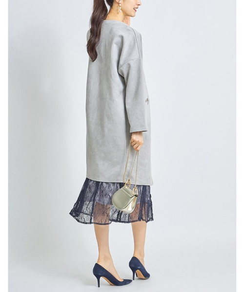 tocco closet(トッコ クローゼット)の「ポケットファスナースエードポンチコーディガン(ノーカラーコート・レディース・ライトグレー/モカ/グレイッシュベージュ/グレイッシュブルー・M)」の11枚目の写真