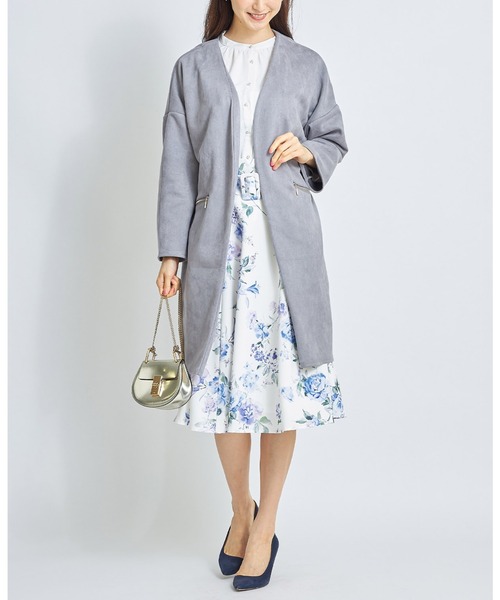 tocco closet(トッコ クローゼット)の「ポケットファスナースエードポンチコーディガン(ノーカラーコート・レディース・ライトグレー/モカ/グレイッシュベージュ/グレイッシュブルー・M)」の21枚目の写真
