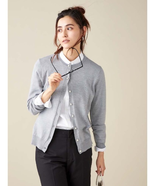Perfect Suit FActory（パーフェクトスーツファクトリー）の「FILIVIVIｲﾀﾘｰ糸ﾆｯﾄｶｰﾃﾞ（カーディガン/ボレロ・レディース・ライトグレー/ブラウン/ネイビー・L/S/M）」の7枚目の写真