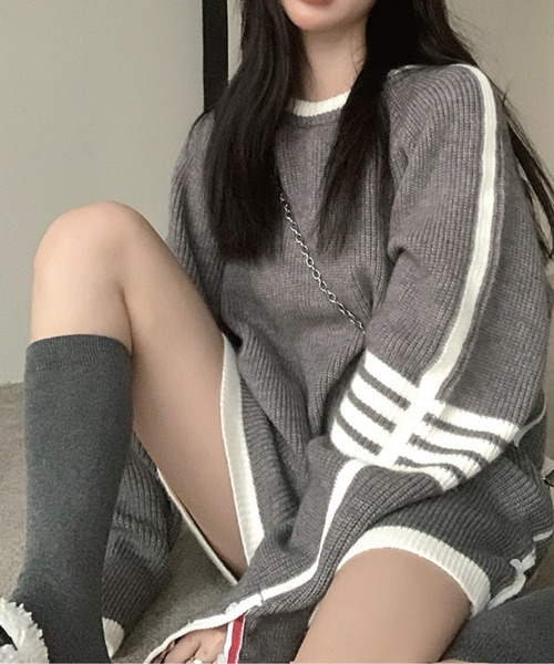 meJane（ミージェーン）の「バイカラーライン釦ポイントジャガードニットプルオーバー（ニット/セーター・レディース・グレー/ネイビー・FREE）」の15枚目の写真