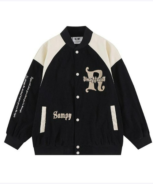 ARULE（アルール）の「A'GEM/9 × .kom『ARULE/アルール』コーデュロイ×フェイクレザー 切り替えスタジャン（スタジャン・メンズ・ブラック/アイボリー・L）」の2枚目の写真