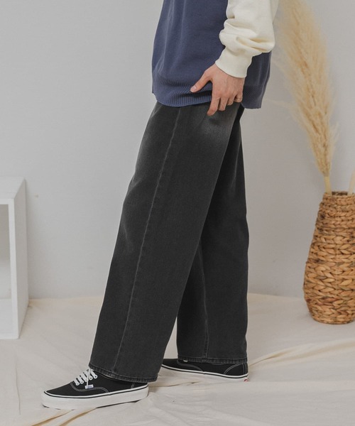 HEYUMM(ヘユム)の「ビンテージライクワイドデニムパンツ(デニムパンツ・メンズ・ライトインディゴブルー/ブラック・SMALL/MEDIUM)」の11枚目の写真