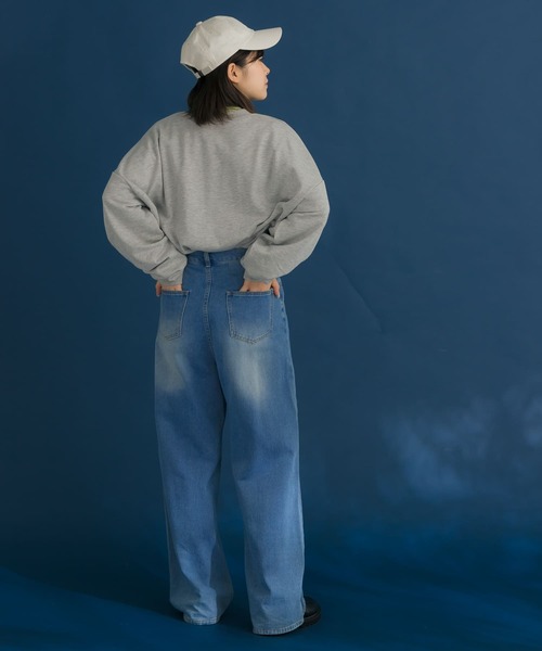 HEYUMM(ヘユム)の「ビンテージライクワイドデニムパンツ(デニムパンツ・メンズ・ライトインディゴブルー/ブラック・SMALL/MEDIUM)」の5枚目の写真