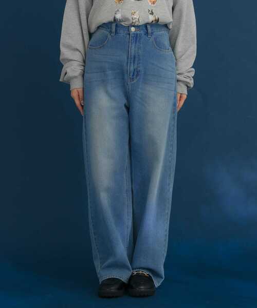 HEYUMM(ヘユム)の「ビンテージライクワイドデニムパンツ(デニムパンツ・メンズ・ライトインディゴブルー/ブラック・SMALL/MEDIUM)」の9枚目の写真