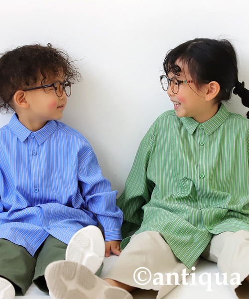 antiqua(アンティカ)の「ストライプ柄シャツ(シャツ/ブラウス・キッズ・ブルー/グリーン・120/130/140/150/160)」の4枚目の写真