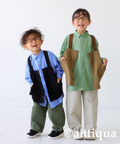 antiqua(アンティカ)の「ストライプ柄シャツ(シャツ/ブラウス・キッズ・ブルー/グリーン・120/130/140/150/160)」の5枚目の写真