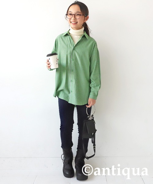 antiqua(アンティカ)の「ストライプ柄シャツ(シャツ/ブラウス・キッズ・ブルー/グリーン・120/130/140/150/160)」の12枚目の写真