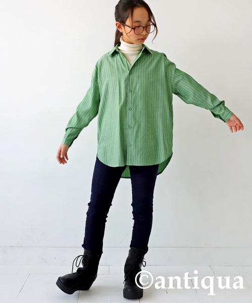 antiqua(アンティカ)の「ストライプ柄シャツ(シャツ/ブラウス・キッズ・ブルー/グリーン・120/130/140/150/160)」の14枚目の写真