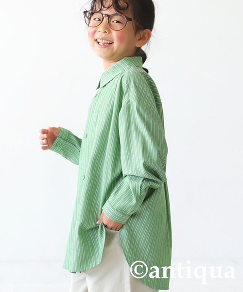 antiqua(アンティカ)の「ストライプ柄シャツ(シャツ/ブラウス・キッズ・ブルー/グリーン・120/130/140/150/160)」の11枚目の写真