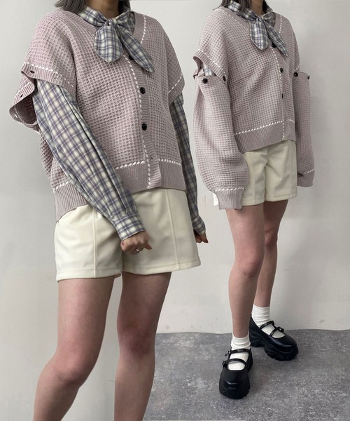 179/WG（イチナナキュウダブルジー）の「2WAYケーブルニットカーディガン／ベスト（袖取り外し）（カーディガン/ボレロ・レディース・ブルーグレー/ベージュ/オフホワイト/グリーン/ラベンダー・FREE）」の5枚目の写真