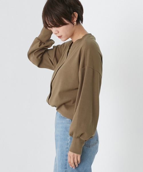 OMNES（オムネス）の「リブボリューム袖カーディガン長袖（カーディガン/ボレロ・レディース・オレンジ/ホワイト系その他/アイボリー/ブラック/オリーブ/ラベンダー/グレー/ホワイト系その他2・FREE）」の6枚目の写真