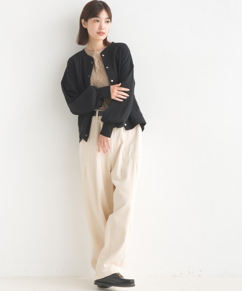 OMNES（オムネス）の「リブボリューム袖カーディガン長袖（カーディガン/ボレロ・レディース・オレンジ/ホワイト系その他/アイボリー/ブラック/オリーブ/ラベンダー/グレー/ホワイト系その他2・FREE）」の14枚目の写真