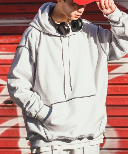 improves（インプローブス）の「ステッチデザイン スウェット プルパーカー（パーカー・メンズ・ブラック/グレー・FREE）」の2枚目の写真