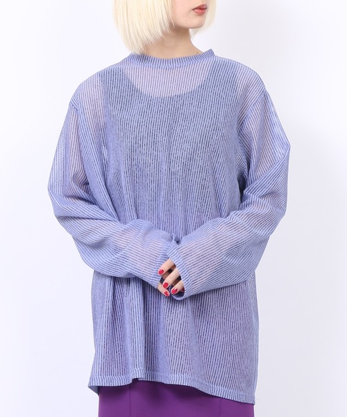 PUNYUS（プニュズ）の「シアーニットトップス（Tシャツ/カットソー・レディース・ホワイト/サックスブルー/グリーン/ライトパープル・1/4/3/2）」の4枚目の写真