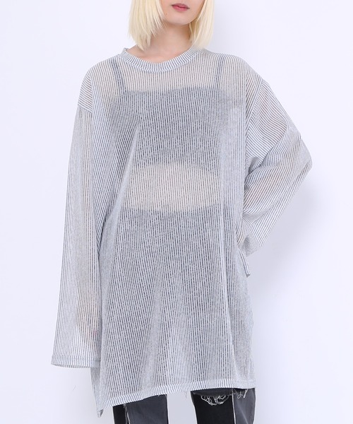 PUNYUS（プニュズ）の「シアーニットトップス（Tシャツ/カットソー・レディース・ホワイト/サックスブルー/グリーン/ライトパープル・1/4/3/2）」の2枚目の写真