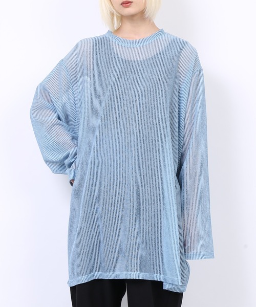 PUNYUS（プニュズ）の「シアーニットトップス（Tシャツ/カットソー・レディース・ホワイト/サックスブルー/グリーン/ライトパープル・1/4/3/2）」の3枚目の写真