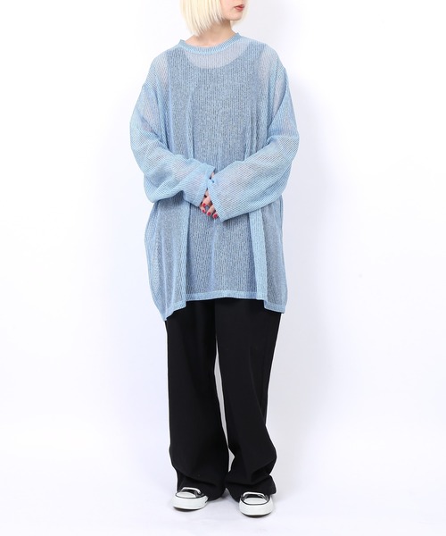 PUNYUS（プニュズ）の「シアーニットトップス（Tシャツ/カットソー・レディース・ホワイト/サックスブルー/グリーン/ライトパープル・1/4/3/2）」の7枚目の写真