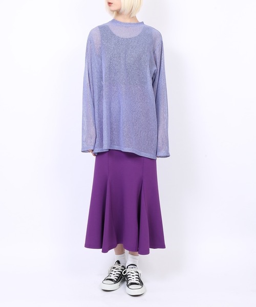 PUNYUS（プニュズ）の「シアーニットトップス（Tシャツ/カットソー・レディース・ホワイト/サックスブルー/グリーン/ライトパープル・1/4/3/2）」の8枚目の写真