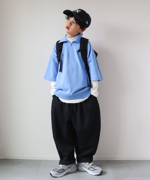 CIAOPANIC TYPY（チャオパニックティピー）の「【KIDS】ミニ裏毛ビッグシルエットハーフジップTee（Tシャツ/カットソー・キッズ・チャコールグレー/イエロー/アイボリー/サックスブルー・L/S/M/XL/XXL）」の3枚目の写真