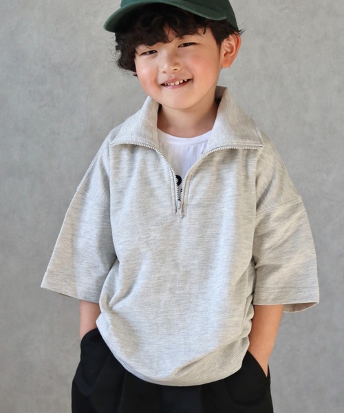 CIAOPANIC TYPY（チャオパニックティピー）の「【KIDS】ミニ裏毛ビッグシルエットハーフジップTee（Tシャツ/カットソー・キッズ・チャコールグレー/イエロー/アイボリー/サックスブルー・L/S/M/XL/XXL）」の2枚目の写真