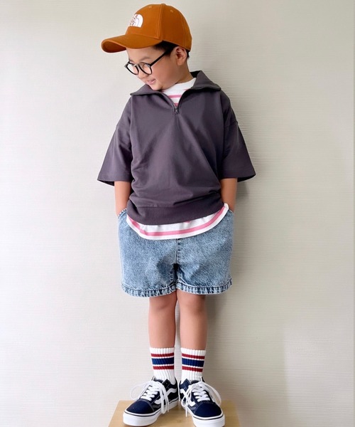 CIAOPANIC TYPY（チャオパニックティピー）の「【KIDS】ミニ裏毛ビッグシルエットハーフジップTee（Tシャツ/カットソー・キッズ・チャコールグレー/イエロー/アイボリー/サックスブルー・L/S/M/XL/XXL）」の21枚目の写真